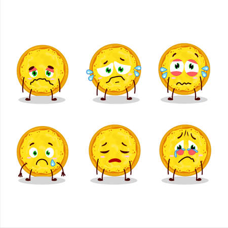 Italian cheese pizza cartoon character with sad expressionのイラスト素材