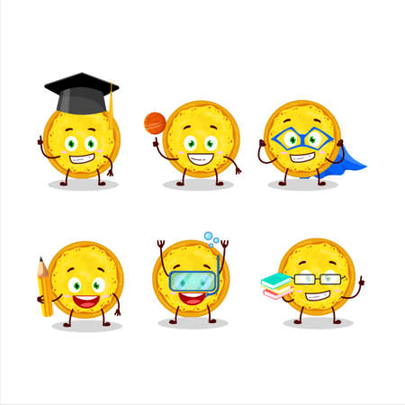 School student of italian cheese pizza cartoon character with various expressionsのイラスト素材