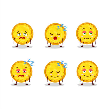 Cartoon character of italian cheese pizza with sleepy expressionのイラスト素材