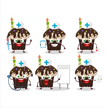 Doctor profession emoticon with birthday muffin cartoon characterのイラスト素材