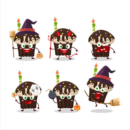 Halloween expression emoticons with cartoon character of birthday muffinのイラスト素材