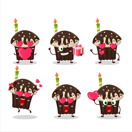 Birthday muffin cartoon character with love cute emoticonのイラスト素材