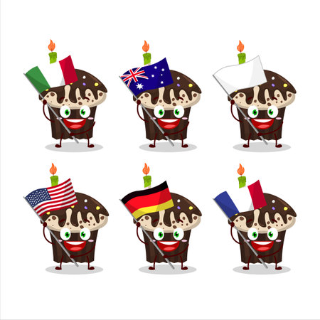 Birthday muffin cartoon character bring the flags of various countriesのイラスト素材