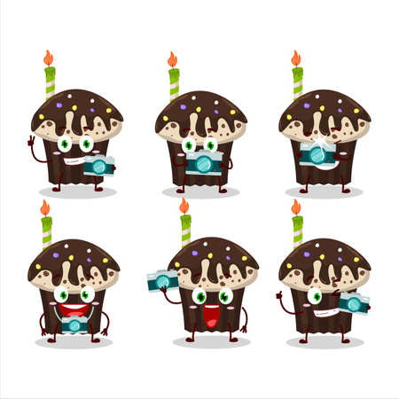 Photographer profession emoticon with birthday muffin cartoon characterのイラスト素材