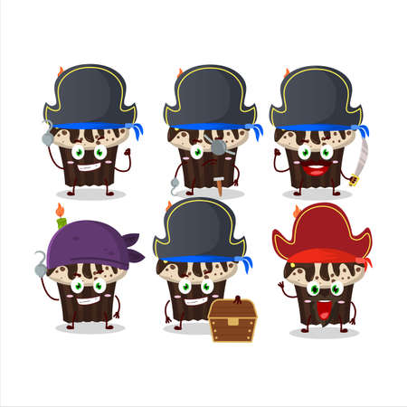 Cartoon character of birthday muffin with various pirates emoticonsのイラスト素材