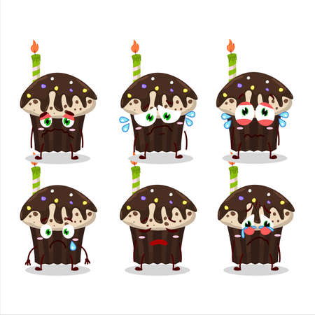 Birthday muffin cartoon character with sad expressionのイラスト素材