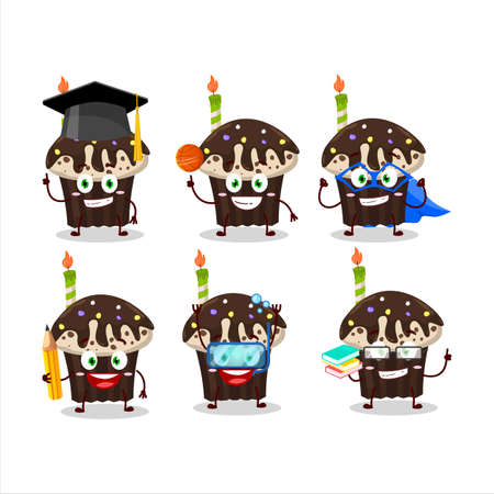 School student of birthday muffin cartoon character with various expressionsのイラスト素材