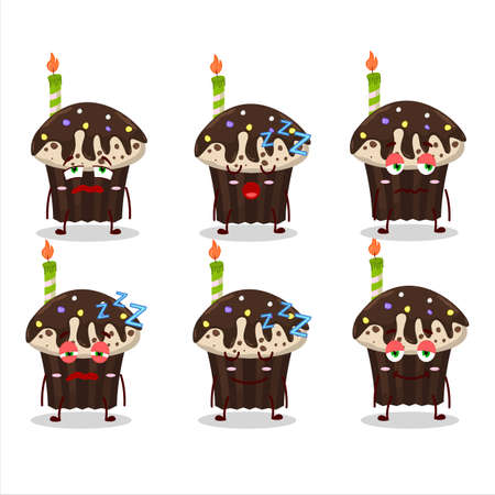 Cartoon character of birthday muffin with sleepy expressionのイラスト素材