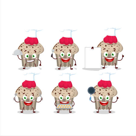 Cartoon character of birthday strawberry muffin with various chef emoticonsのイラスト素材