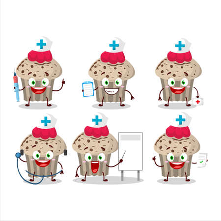 Doctor profession emoticon with birthday strawberry muffin cartoon characterのイラスト素材