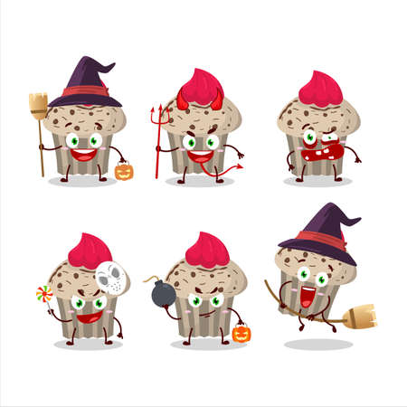 Halloween expression emoticons with cartoon character of birthday strawberry muffinのイラスト素材