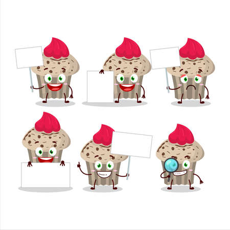 Birthday strawberry muffin cartoon character bring information boardのイラスト素材