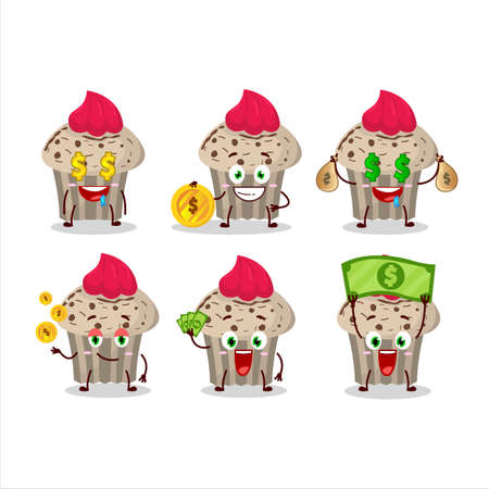 Birthday strawberry muffin cartoon character with cute emoticon bring moneyのイラスト素材