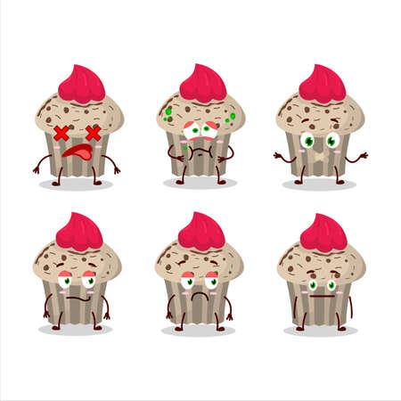 Birthday strawberry muffin cartoon character with nope expressionのイラスト素材