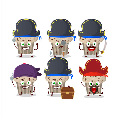 Cartoon character of birthday strawberry muffin with various pirates emoticonsのイラスト素材