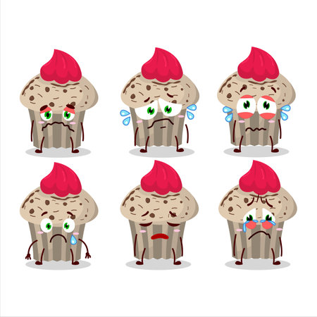 Birthday strawberry muffin cartoon character with sad expressionのイラスト素材