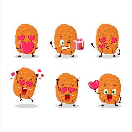 Chicken nugget cartoon character with love cute emoticonのイラスト素材
