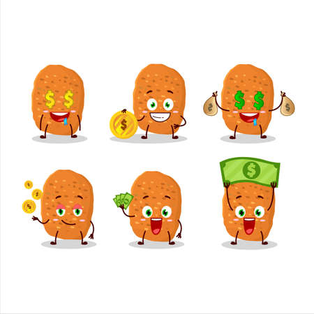 Chicken nugget cartoon character with cute emoticon bring moneyのイラスト素材