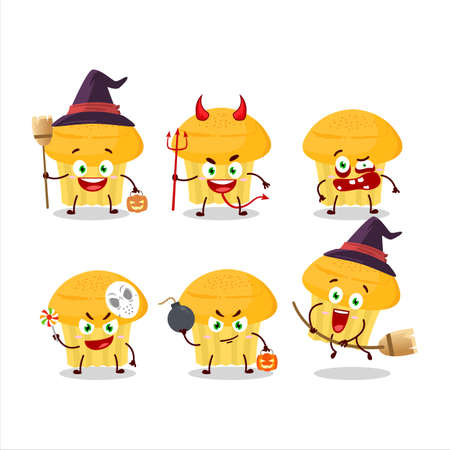 Halloween expression emoticons with cartoon character of cheese muffinのイラスト素材