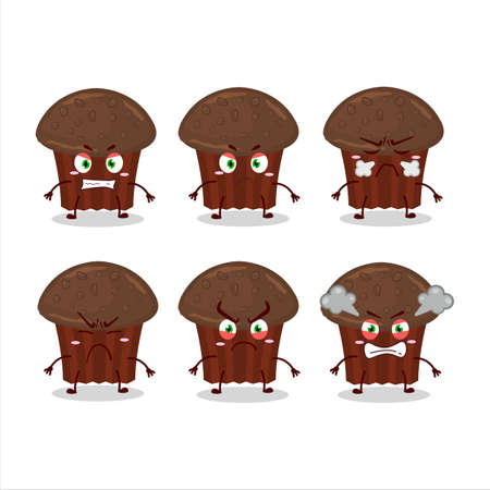 Chocolate muffin cartoon character with various angry expressionsのイラスト素材