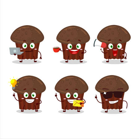 Chocolate muffin cartoon character with various types of business emoticonsのイラスト素材
