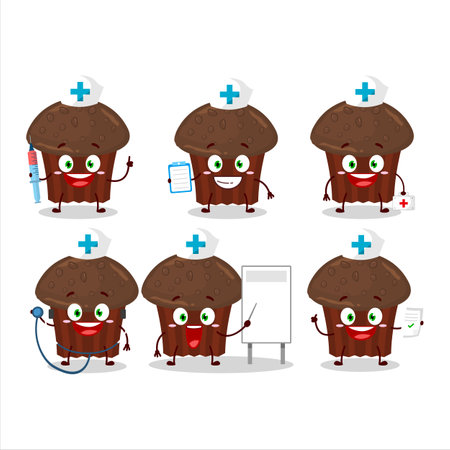 Doctor profession emoticon with chocolate muffin cartoon characterのイラスト素材