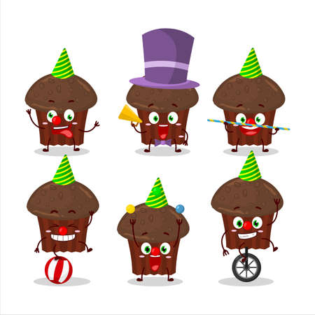Cartoon character of chocolate muffin with various circus showsのイラスト素材