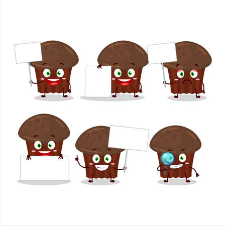 Chocolate muffin cartoon character bring information boardのイラスト素材