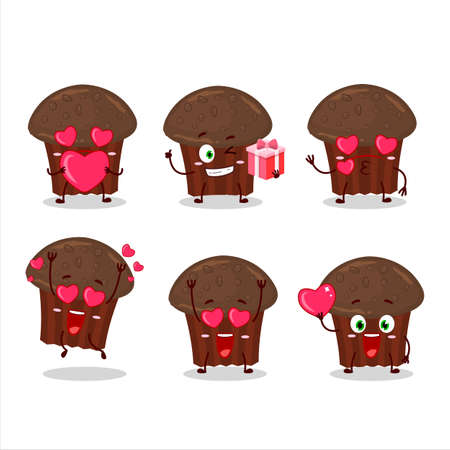 Chocolate muffin cartoon character with love cute emoticonのイラスト素材