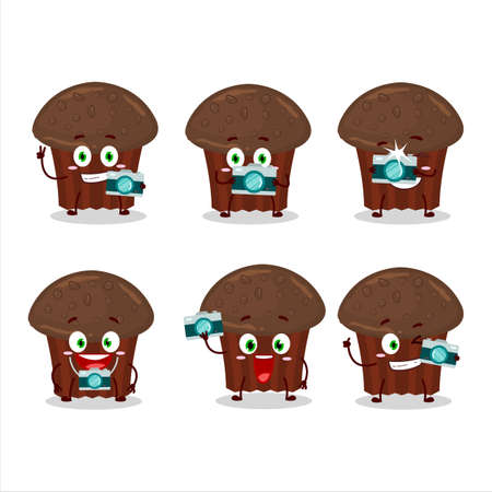Photographer profession emoticon with chocolate muffin cartoon characterのイラスト素材