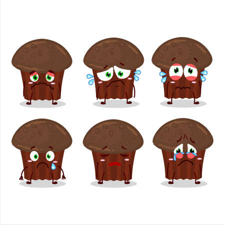 Chocolate muffin cartoon character with sad expressionのイラスト素材