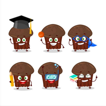 School student of chocolate muffin cartoon character with various expressionsのイラスト素材