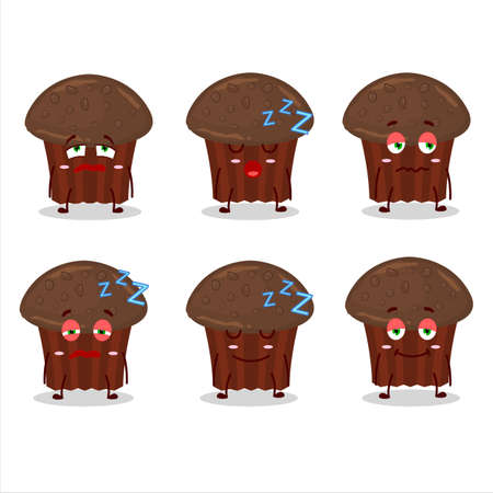 Cartoon character of chocolate muffin with sleepy expressionのイラスト素材