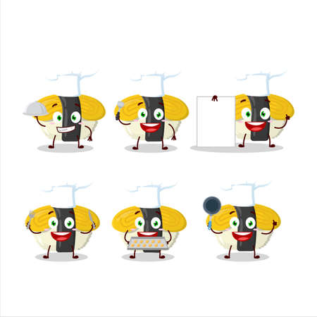 Cartoon character of tamago sushi with various chef emoticonsのイラスト素材