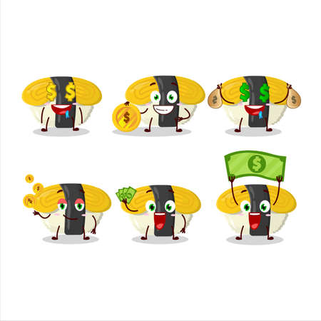 Tamago sushi cartoon character with cute emoticon bring moneyのイラスト素材