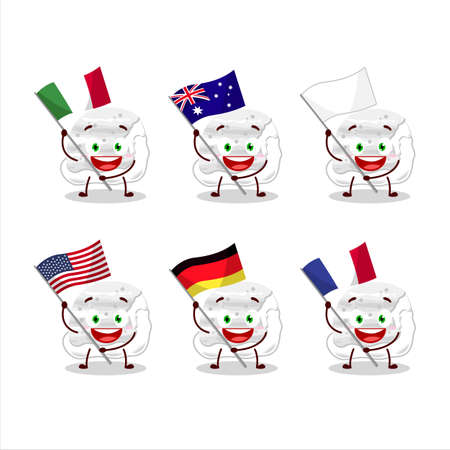 Milk ice cream scoops cartoon character bring the flags of various countriesのイラスト素材