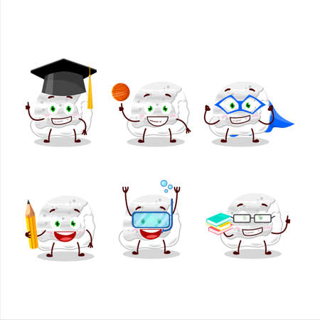 School student of milk ice cream scoops cartoon character with various expressionsのイラスト素材