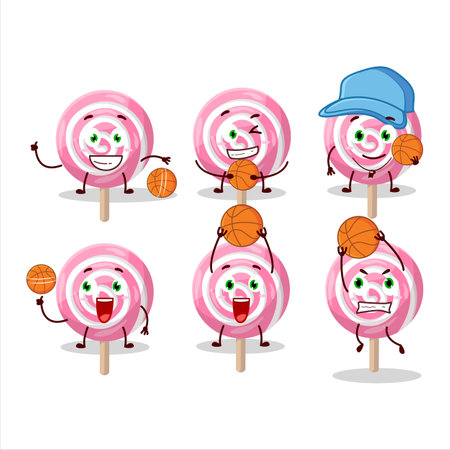 Talented lolipop spiral cartoon character as a basketball athleteのイラスト素材