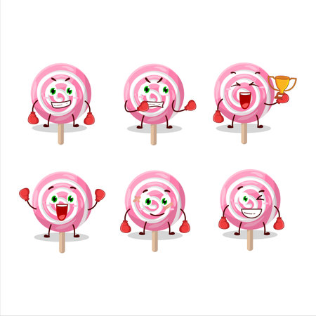 A sporty lolipop spiral boxing athlete cartoon mascot designのイラスト素材
