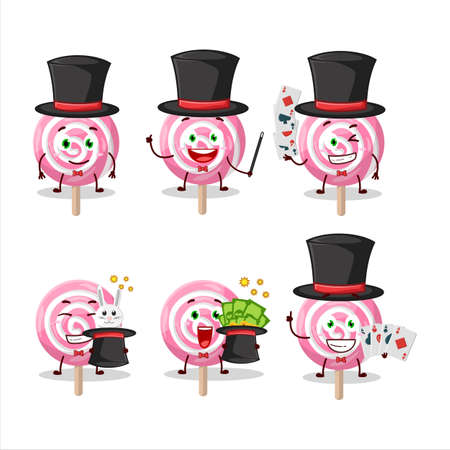 A lolipop spiral Magician cartoon character perform on a stageのイラスト素材