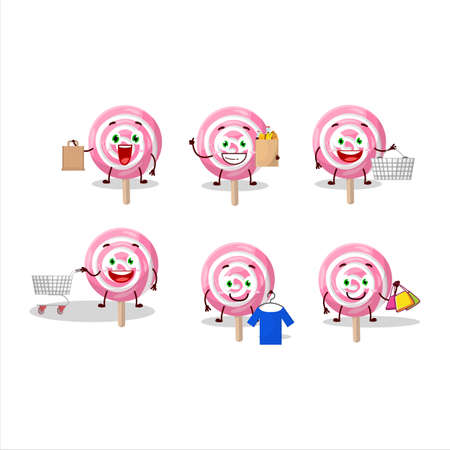 A Rich lolipop spiral mascot design style going shoppingのイラスト素材
