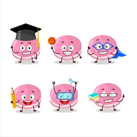 School student of strawberry dorayaki cartoon character with various expressionsのイラスト素材