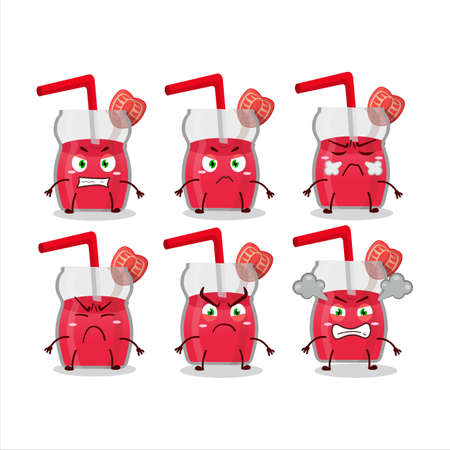 Strawberry juice cartoon character with various angry expressionsのイラスト素材