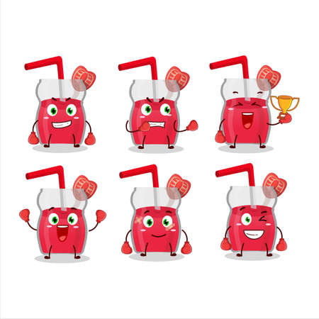 A sporty strawberry juice boxing athlete cartoon mascot designのイラスト素材