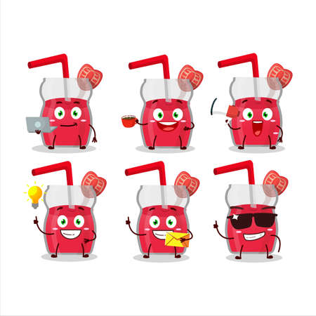 Strawberry juice cartoon character with various types of business emoticonsのイラスト素材