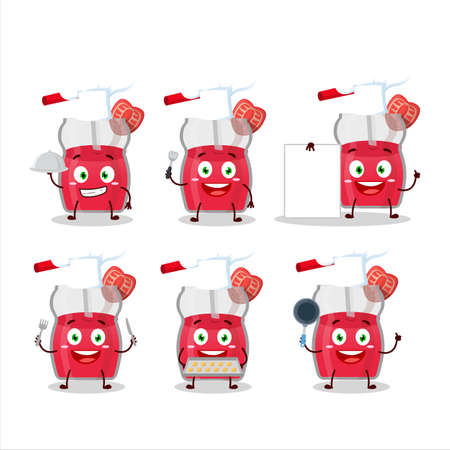 Cartoon character of strawberry juice with various chef emoticonsのイラスト素材