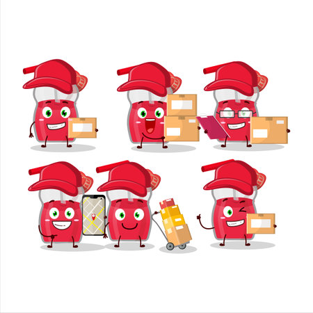Cartoon character design of strawberry juice working as a courierのイラスト素材