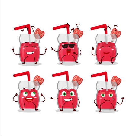 An image of strawberry juice dancer cartoon character enjoying the musicのイラスト素材