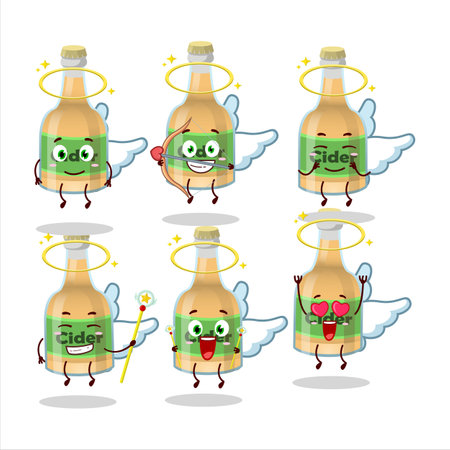 Cider bottle cartoon designs as a cute angel character. Vector illustrationのイラスト素材