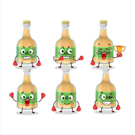 A sporty cider bottle boxing athlete cartoon mascot designのイラスト素材